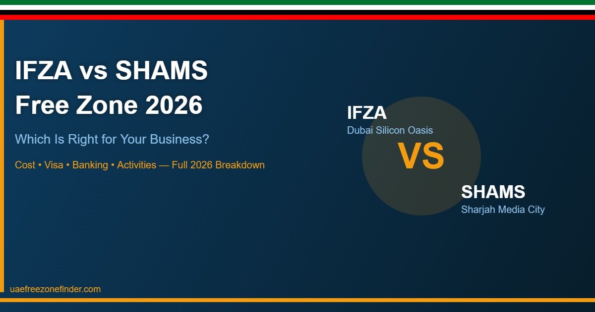 IFZA vs SHAMS Free Zone 2026 comparison - UAE Free Zone Finder