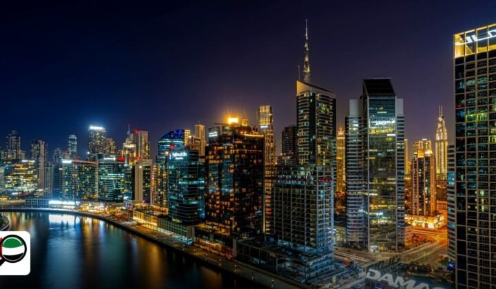 Dubai World Trade Centre E-commerce License Cost 2026 - stunning aerial view of illuminated skyline at night